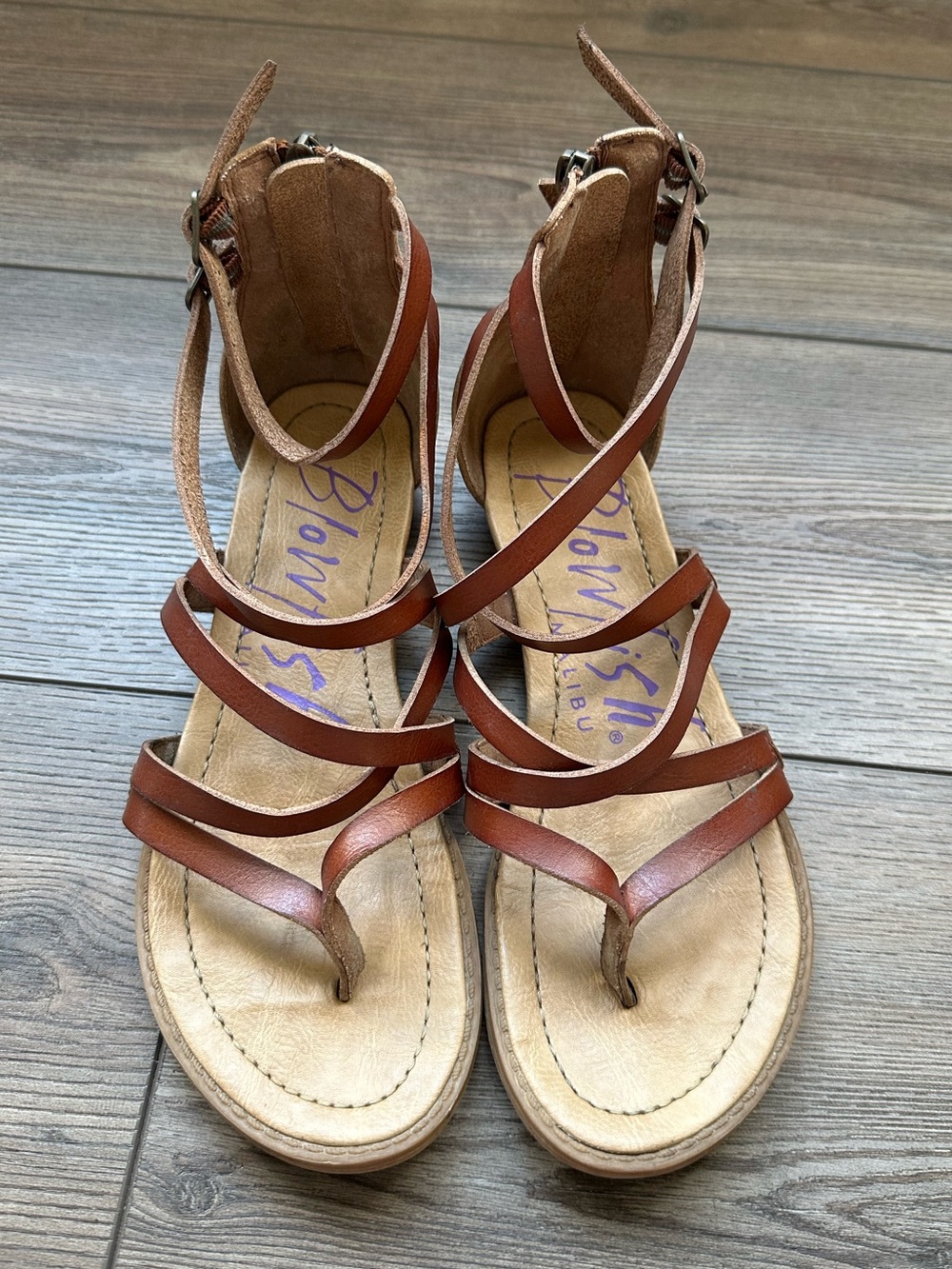 Blowfish Malibu Strappy Gladiator Sandals 7.5 Cognac Brown Boho